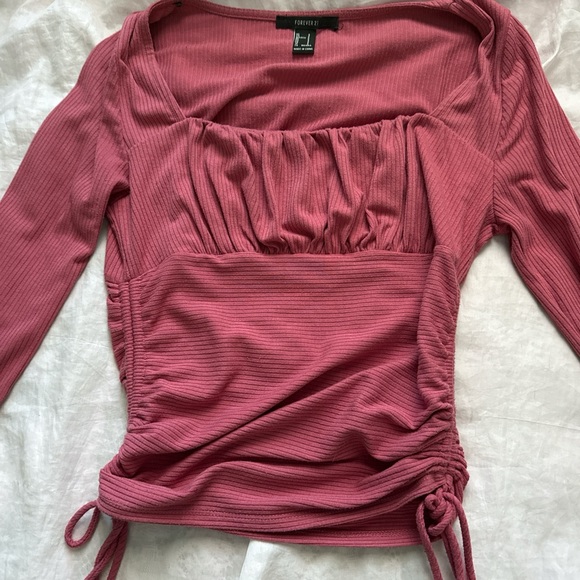 F21 Pink Ruched Long Sleeve Blouse - Picture 3 of 5